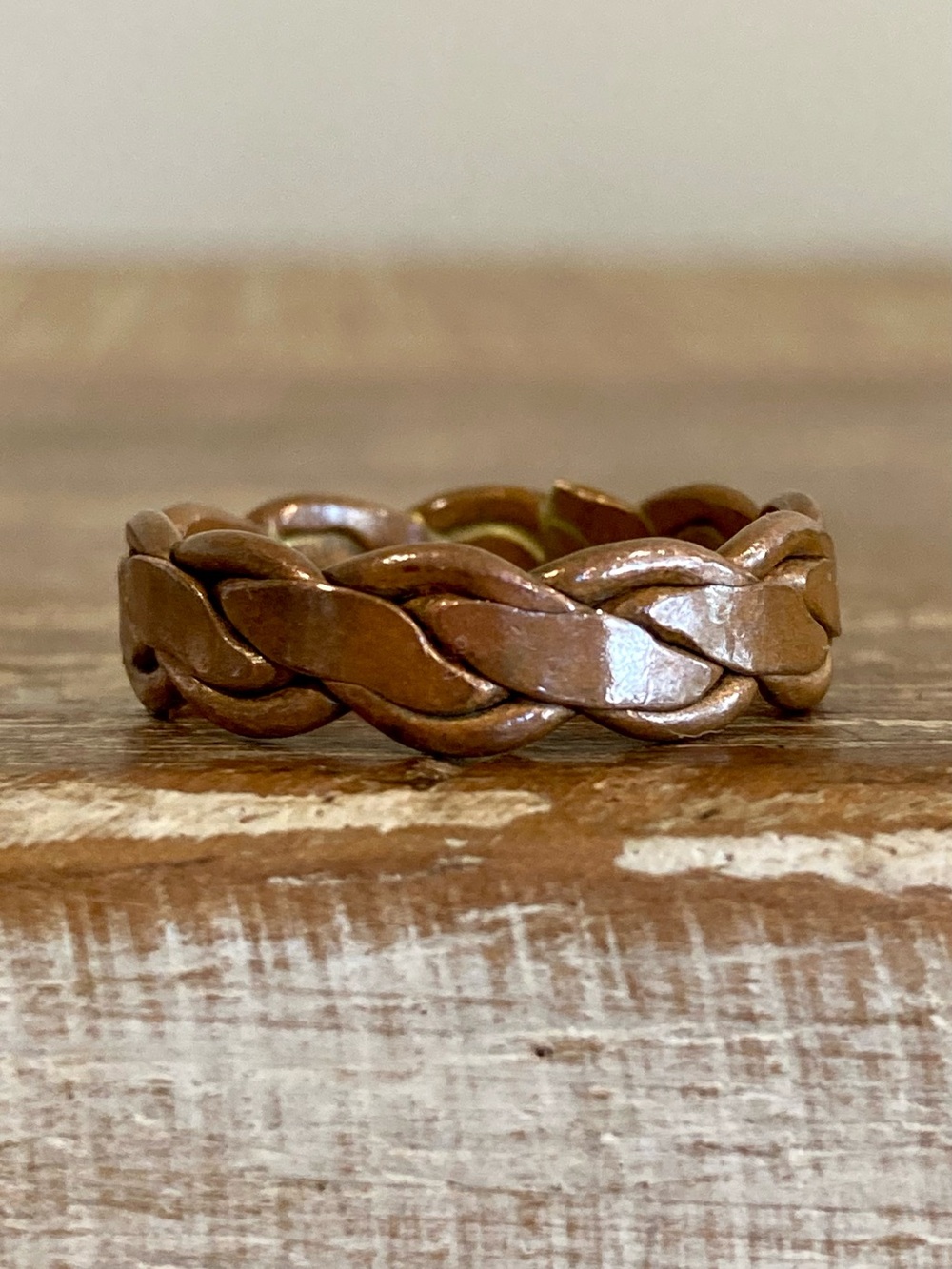 Braided & Flattened Copper Tone Ring Size 10 Unisex